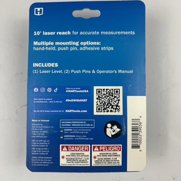 HART 10-Foot Laser Level, Horizontal and Vertical Bubble Vials - Picture 4 of 6